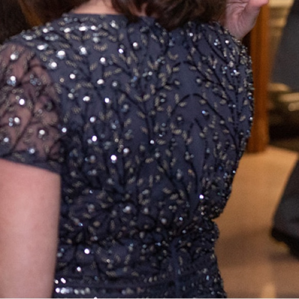 Full length beaded Navy Mother of the Bride formal - Picture 3 of 10